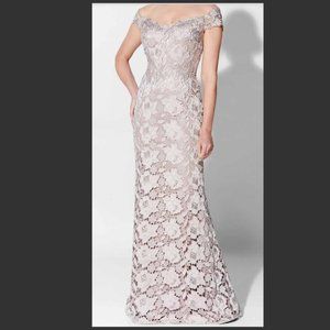 Ivonne D Mon Cheri Mauve Embroidered Crepe Laced Evening Gown